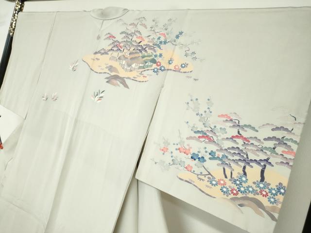 平和屋着物●訪問着　友禅　作家物　流水風景草花文　正絹　逸品　DABD9487ud