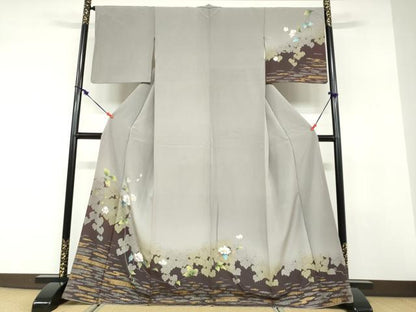 平和屋着物●訪問着　草花霞文　シルエット　暈し染め　金彩　正絹　逸品　DABD9488ud