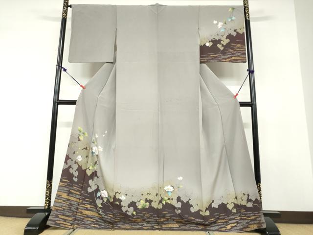 平和屋着物●訪問着　草花霞文　シルエット　暈し染め　金彩　正絹　逸品　DABD9488ud