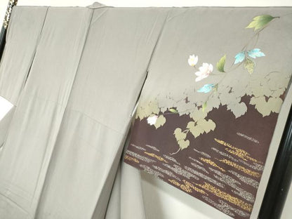 平和屋着物●訪問着　草花霞文　シルエット　暈し染め　金彩　正絹　逸品　DABD9488ud