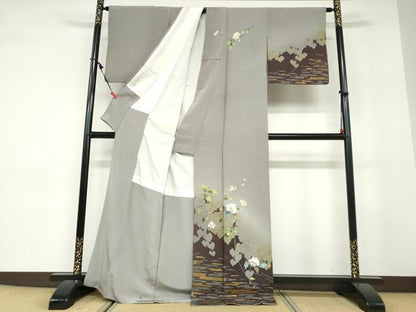 平和屋着物●訪問着　草花霞文　シルエット　暈し染め　金彩　正絹　逸品　DABD9488ud