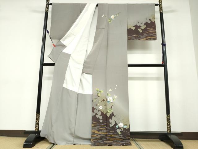 平和屋着物●訪問着　草花霞文　シルエット　暈し染め　金彩　正絹　逸品　DABD9488ud