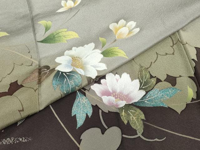平和屋着物●訪問着　草花霞文　シルエット　暈し染め　金彩　正絹　逸品　DABD9488ud