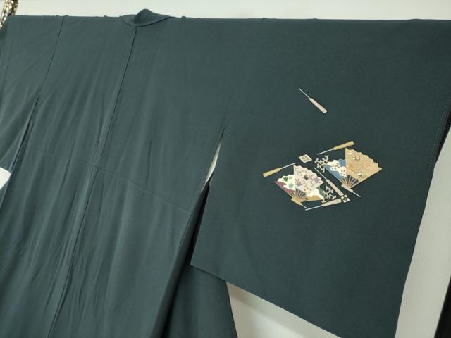 平和屋着物●訪問着　駒刺繍　扇面草花文　金彩　正絹　逸品　DABD9489ud