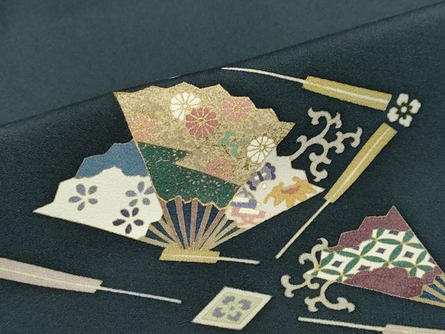 平和屋着物●訪問着　駒刺繍　扇面草花文　金彩　正絹　逸品　DABD9489ud
