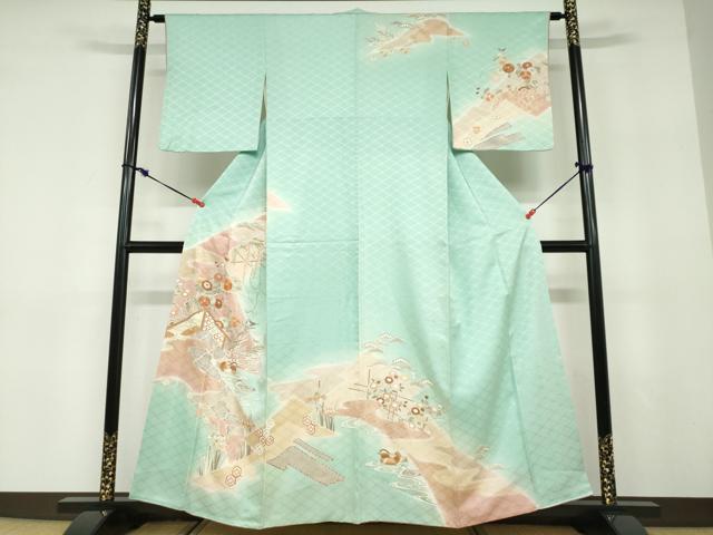 平和屋着物●訪問着　駒刺繍　流水鴛鴦草花文　金彩　高島屋扱い　正絹　逸品　DABD9491ud