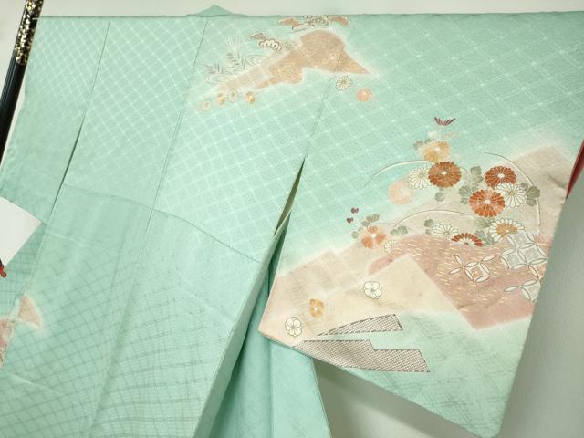 平和屋着物●訪問着　駒刺繍　流水鴛鴦草花文　金彩　高島屋扱い　正絹　逸品　DABD9491ud