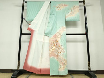 平和屋着物●訪問着　駒刺繍　流水鴛鴦草花文　金彩　高島屋扱い　正絹　逸品　DABD9491ud