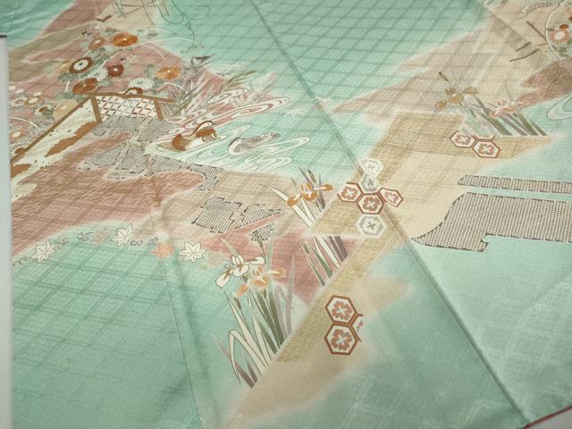 平和屋着物●訪問着　駒刺繍　流水鴛鴦草花文　金彩　高島屋扱い　正絹　逸品　DABD9491ud
