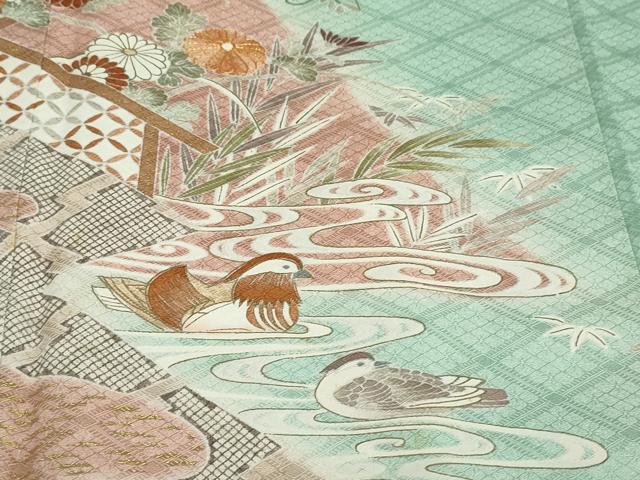 平和屋着物●訪問着　駒刺繍　流水鴛鴦草花文　金彩　高島屋扱い　正絹　逸品　DABD9491ud