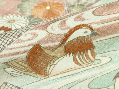 平和屋着物●訪問着　駒刺繍　流水鴛鴦草花文　金彩　高島屋扱い　正絹　逸品　DABD9491ud