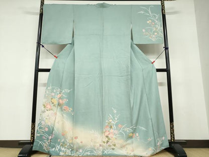 平和屋着物●訪問着　友禅　草花文　暈し染め　正絹　逸品　DABD9492ud