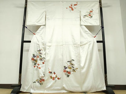 平和屋着物●訪問着　駒刺繍　草花文　正絹　逸品　DABD9493ud