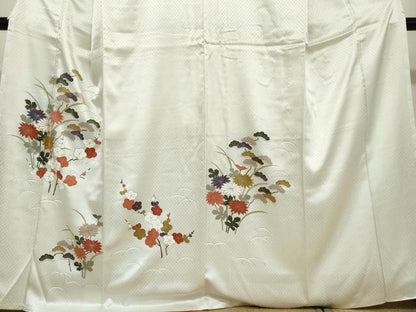 平和屋着物●訪問着　駒刺繍　草花文　正絹　逸品　DABD9493ud
