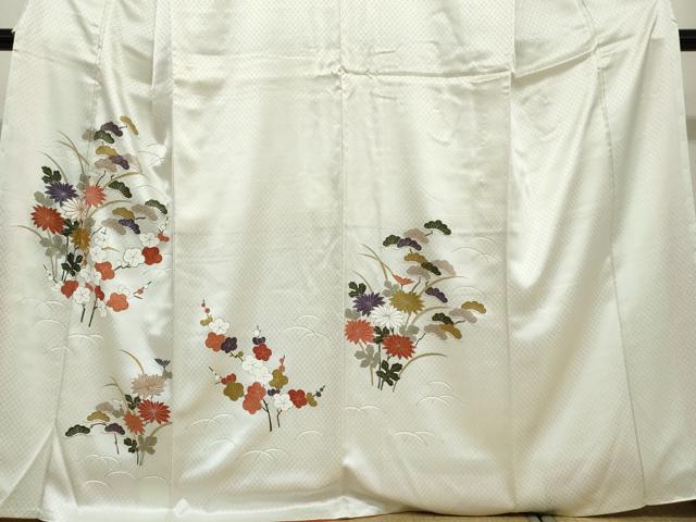 平和屋着物●訪問着　駒刺繍　草花文　正絹　逸品　DABD9493ud