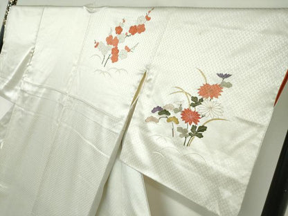 平和屋着物●訪問着　駒刺繍　草花文　正絹　逸品　DABD9493ud