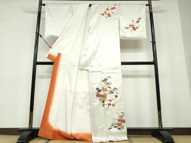 平和屋着物●訪問着　駒刺繍　草花文　正絹　逸品　DABD9493ud