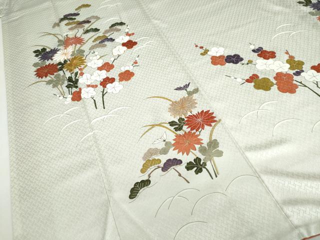 平和屋着物●訪問着　駒刺繍　草花文　正絹　逸品　DABD9493ud