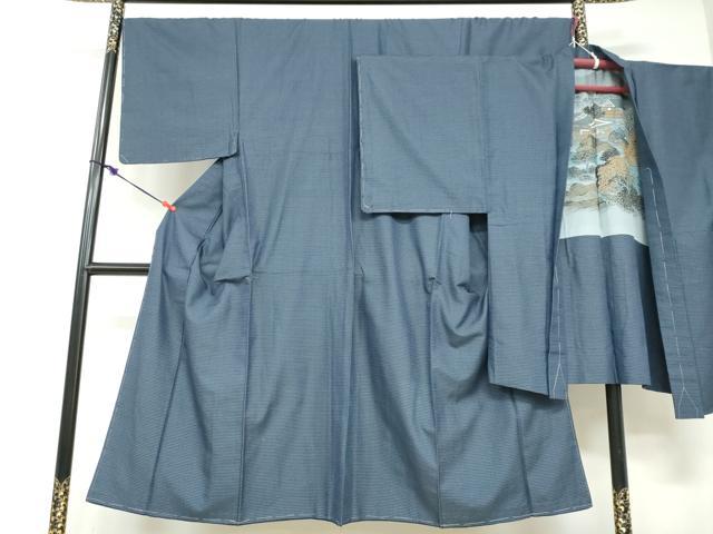 平和屋着物●男性　紬　アンサンブル　長羽織　100亀甲　総詰め　正絹　逸品　未使用　DABD9496ud