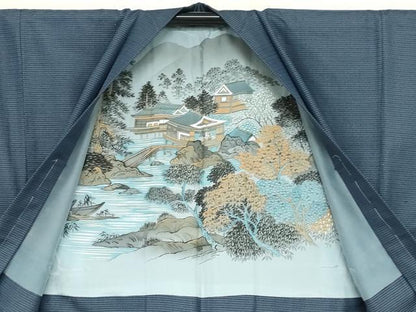 平和屋着物●男性　紬　アンサンブル　長羽織　100亀甲　総詰め　正絹　逸品　未使用　DABD9496ud