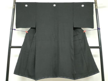平和屋着物●男性　黒紋付　羽織セット　羽裏：松　鷹　正絹　逸品　DABD9497ud