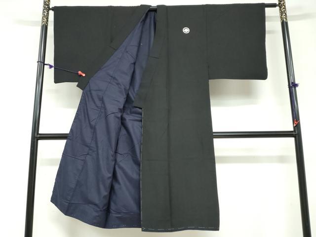 平和屋着物●男性　黒紋付　羽織セット　羽裏：松　鷹　正絹　逸品　DABD9497ud