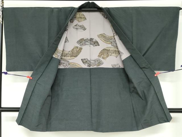 平和屋着物●男性　紬　アンサンブル　羊羹色　正絹　逸品　DABD9498ud