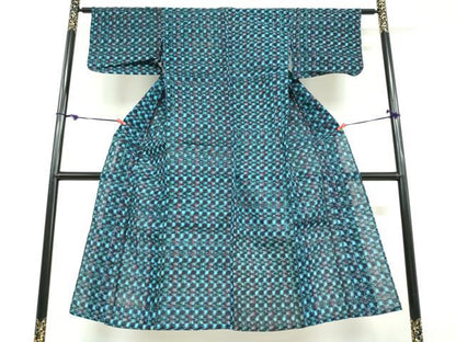 平和屋着物●久留米絣　単衣　抽象文様　綿　逸品　DABD9502ud