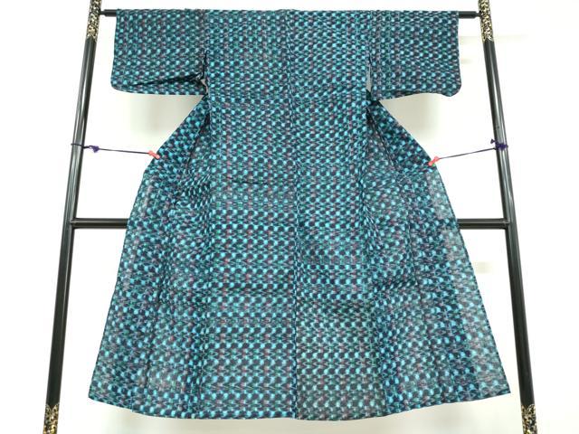 平和屋着物●久留米絣　単衣　抽象文様　綿　逸品　DABD9502ud