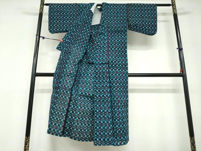 平和屋着物●久留米絣　単衣　抽象文様　綿　逸品　DABD9502ud