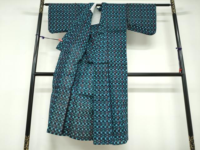 平和屋着物●久留米絣　単衣　抽象文様　綿　逸品　DABD9502ud