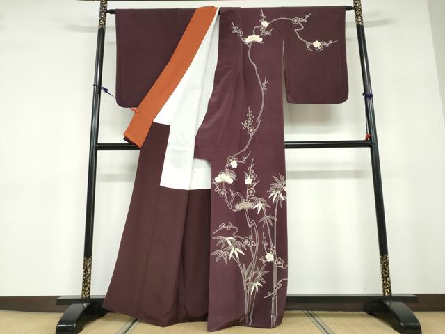 平和屋着物●訪問着　松竹梅　鬼しぼ縮緬　正絹　逸品　DABD9508ud