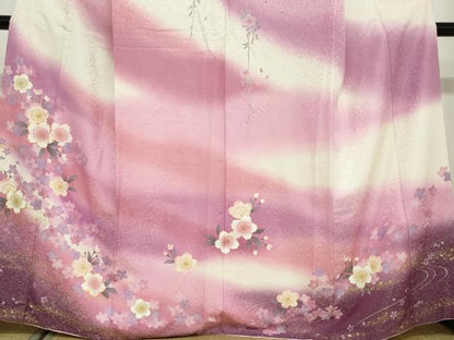 平和屋着物●訪問着　駒刺繍　流水舞桜文　金彩　銀通し地　正絹　逸品　DABD9509ud