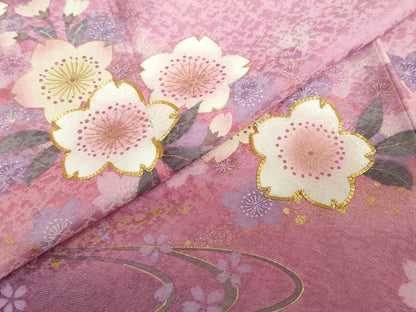 平和屋着物●訪問着　駒刺繍　流水舞桜文　金彩　銀通し地　正絹　逸品　DABD9509ud