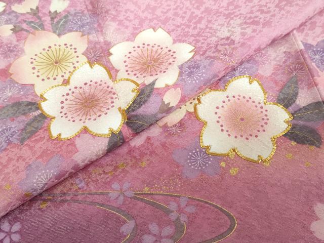 平和屋着物●訪問着　駒刺繍　流水舞桜文　金彩　銀通し地　正絹　逸品　DABD9509ud