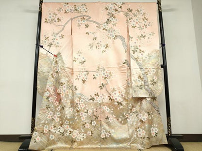 平和屋着物●豪華振袖　駒刺繍　枝桜文　金彩　正絹　逸品　DABD9510ud