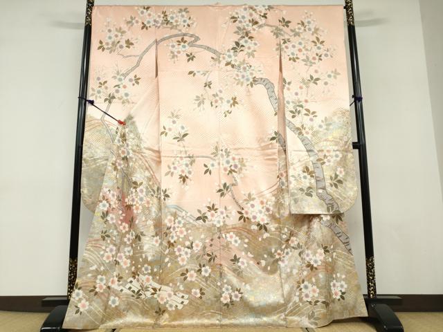 平和屋着物●豪華振袖　駒刺繍　枝桜文　金彩　正絹　逸品　DABD9510ud