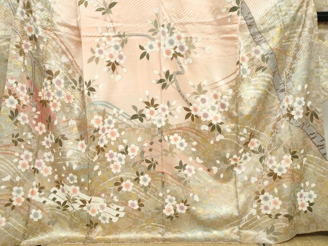 平和屋着物●豪華振袖　駒刺繍　枝桜文　金彩　正絹　逸品　DABD9510ud