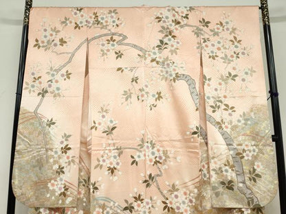 平和屋着物●豪華振袖　駒刺繍　枝桜文　金彩　正絹　逸品　DABD9510ud