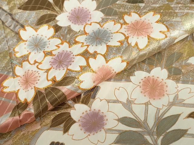 平和屋着物●豪華振袖　駒刺繍　枝桜文　金彩　正絹　逸品　DABD9510ud