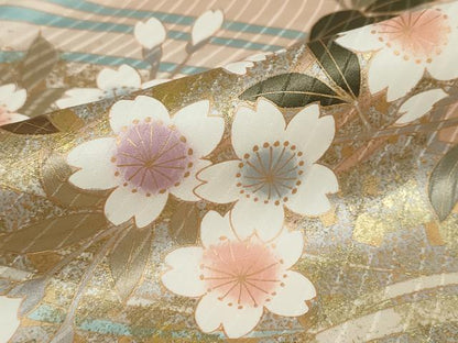 平和屋着物●豪華振袖　駒刺繍　枝桜文　金彩　正絹　逸品　DABD9510ud