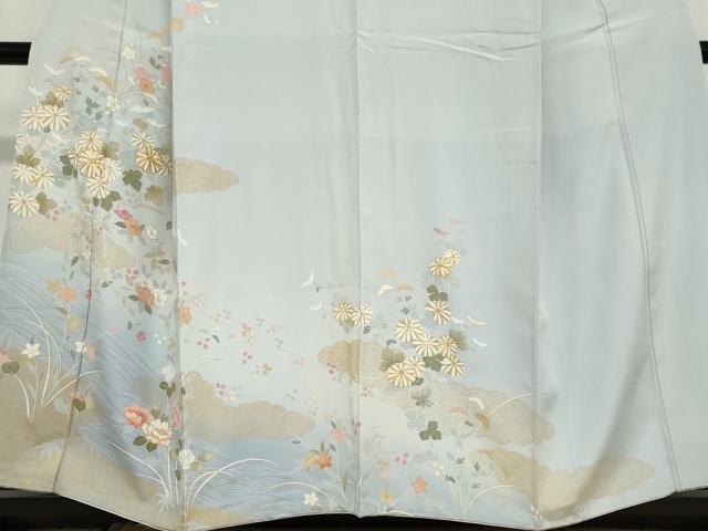 平和屋着物●訪問着　駒刺繍　流水雲取草花文　金彩　正絹　逸品　DABD9511ud