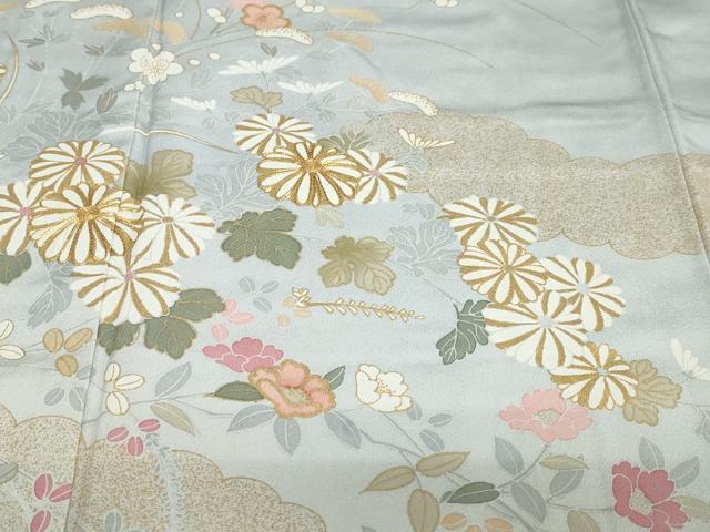 平和屋着物●訪問着　駒刺繍　流水雲取草花文　金彩　正絹　逸品　DABD9511ud