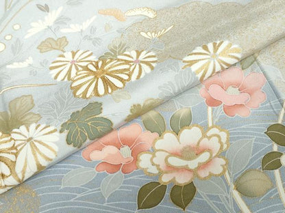 平和屋着物●訪問着　駒刺繍　流水雲取草花文　金彩　正絹　逸品　DABD9511ud