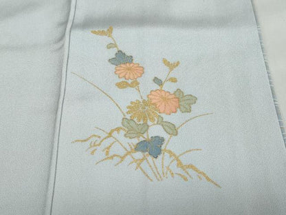 平和屋着物●訪問着　駒刺繍　流水雲取草花文　金彩　正絹　逸品　DABD9511ud