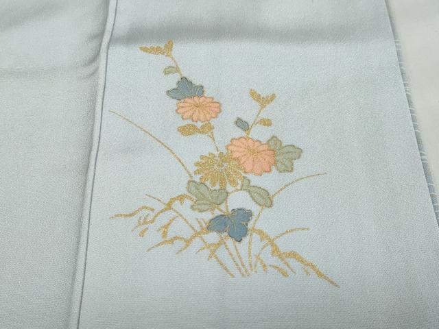 平和屋着物●訪問着　駒刺繍　流水雲取草花文　金彩　正絹　逸品　DABD9511ud