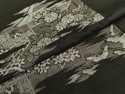 平和屋着物●本場大島紬　9マルキ　地空き　平安草花文　正絹　逸品　DABD9512ud