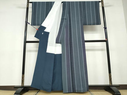 平和屋着物●江戸小紋　彫士：住田双光・染士：服部光擴　江戸小紋　変わり縞　正絹　逸品　DABD9518ud