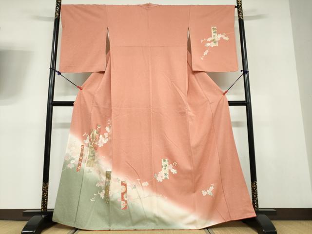 平和屋着物●訪問着　刺繍　短冊草花籬文　暈し染め　金彩　正絹　逸品　DABD9523ud