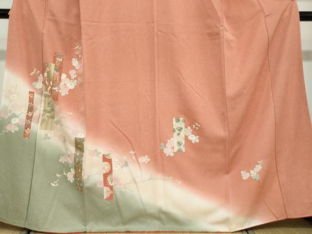 平和屋着物●訪問着　刺繍　短冊草花籬文　暈し染め　金彩　正絹　逸品　DABD9523ud